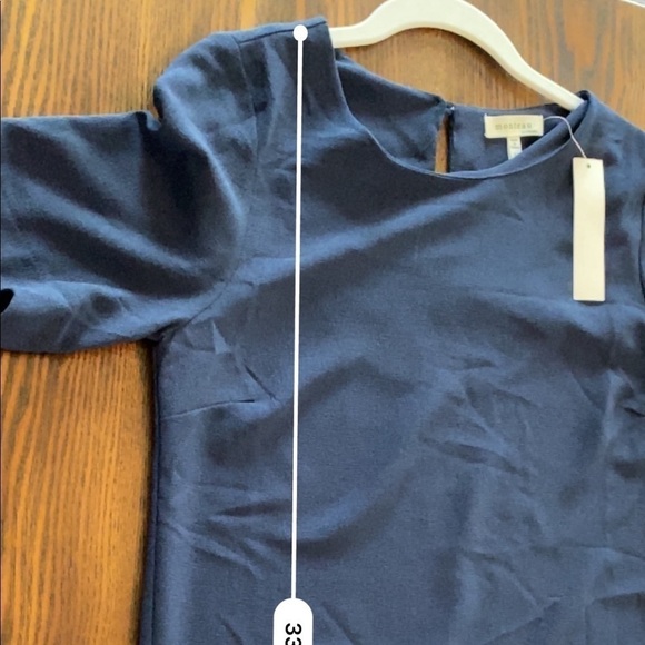 Monteau LA Jewel Neck Short Sleeves Scalloped Trim Sheath Dress Navy Blue Medium - Picture 9 of 11